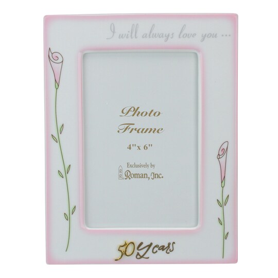 Roman Floral 50th Wedding Anniversary Picture Frames - for a 4" x 6" Photo - 8" - Set of 2